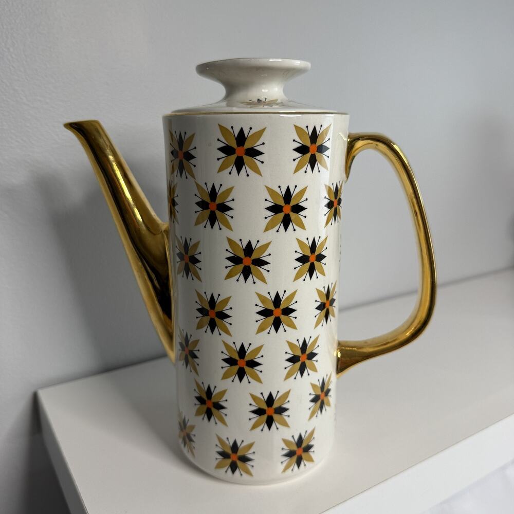 Vintage Arklow Stardust Coffee Pot Teapot Atomic Starburst Gold Gilt Ireland MCM